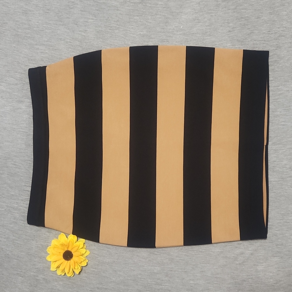 Y2K FOSSIL Brand Tan & Black Colorblock Chunky Striped Mini Pencil Skirt